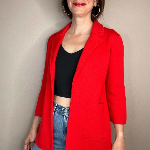 J. Crew 365 Sophie open front sweater blazer knit bright cherry red J0244 XS